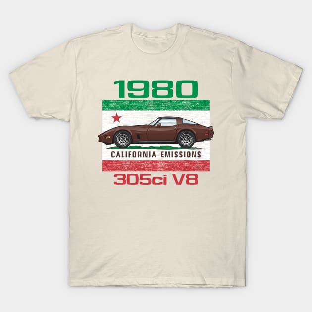 California Emissions Brown 1980 T-Shirt by JRCustoms44